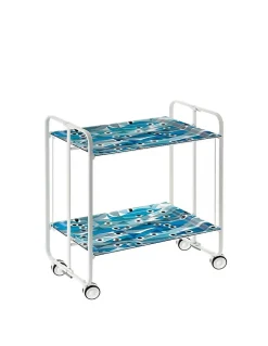 Desserte pliante BAUHAUS avec roulettes, Structure blanche, 2 niveaux, 4 positions