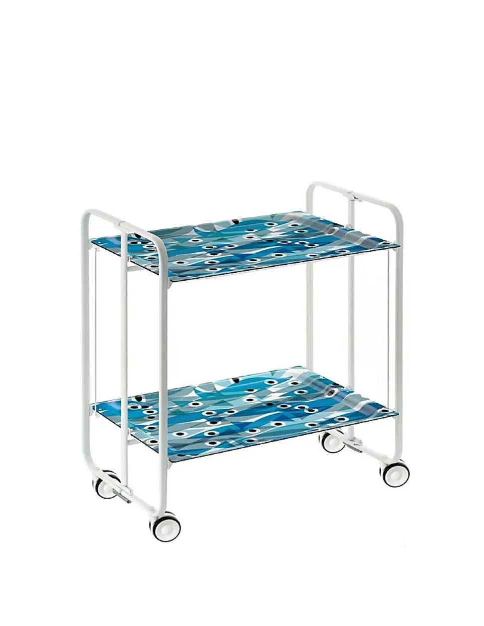 Desserte pliante BAUHAUS avec roulettes, Structure blanche, 2 niveaux, 4 positions