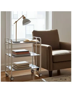 Desserte pliante BAUHAUS avec roulettes, Structure blanche, 3 niveaux, 3 positions