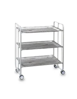 Desserte pliante BAUHAUS avec roulettes, Structure blanche, 3 niveaux, 3 positions