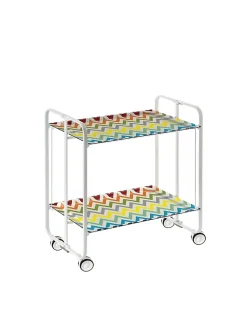 Desserte pliante BAUHAUS avec roulettes, Structure blanche, 2 niveaux, 4 positions