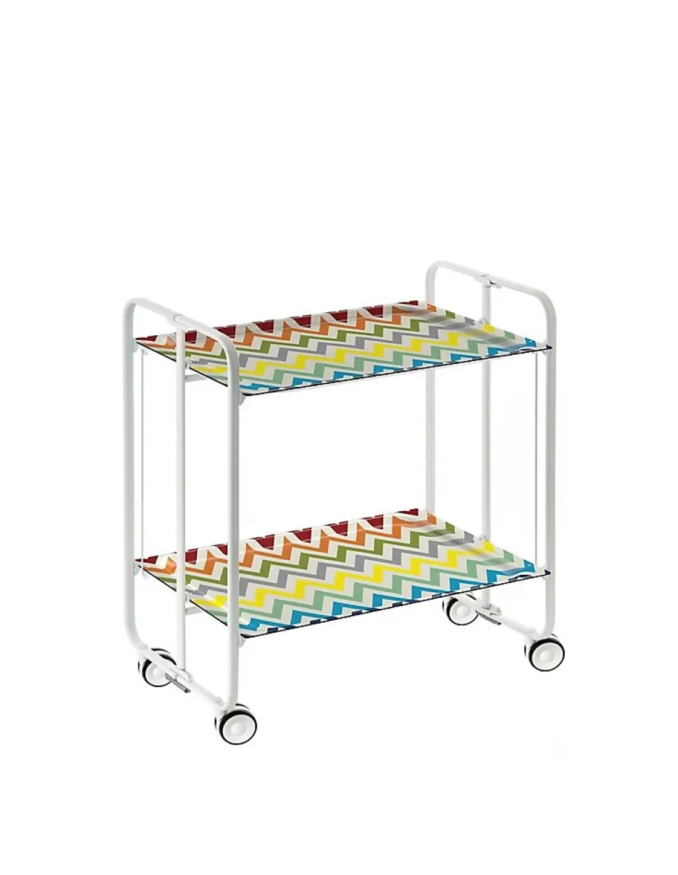 Desserte pliante BAUHAUS avec roulettes, Structure blanche, 2 niveaux, 4 positions