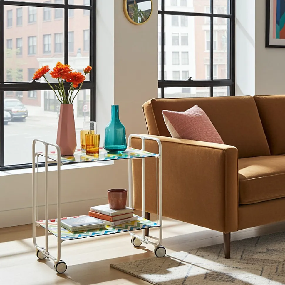 Desserte pliante BAUHAUS avec roulettes, Structure blanche, 2 niveaux, 4 positions