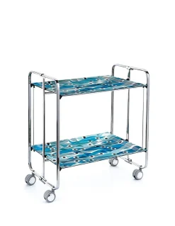 Desserte pliante BAUHAUS avec roulettes, Structure chromée, 2 niveaux, 4 positions
