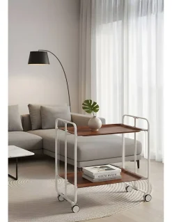 Desserte pliante BAUHAUS avec roulettes, Structure blanche, 2 niveaux, 4 positions