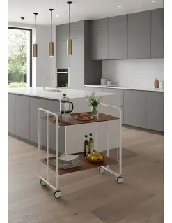 Desserte pliante BAUHAUS avec roulettes, Structure blanche, 2 niveaux, 4 positions