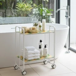 Desserte pliante BAUHAUS avec roulettes, Structure blanche, 2 niveaux, 4 positions