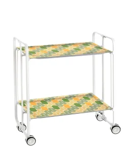 Desserte pliante BAUHAUS avec roulettes, Structure blanche, 2 niveaux, 4 positions