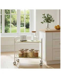 Desserte pliante BAUHAUS avec roulettes, Structure blanche, 2 niveaux, 4 positions