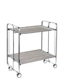 Desserte pliante BAUHAUS avec roulettes, Structure chromée, 2 niveaux, 4 positions