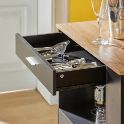 Desserte Roulante,Chariot Cuisine,Buffet Multifonctionnel,Etagère Latérale,Noir,FKW113-SCH SoBuy