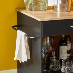 Desserte Roulante,Chariot Cuisine,Buffet Multifonctionnel,Etagère Latérale,Noir,FKW113-SCH SoBuy