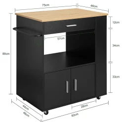 Desserte Roulante,Chariot Cuisine,Buffet Multifonctionnel,Etagère Latérale,Noir,FKW113-SCH SoBuy