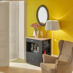 Desserte Roulante,Chariot Cuisine,Buffet Multifonctionnel,Etagère Latérale,Noir,FKW113-SCH SoBuy