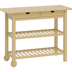 Desserte style cosy naturel bois bambou verni 2 roues - 2 tiroirs - 2 étagères