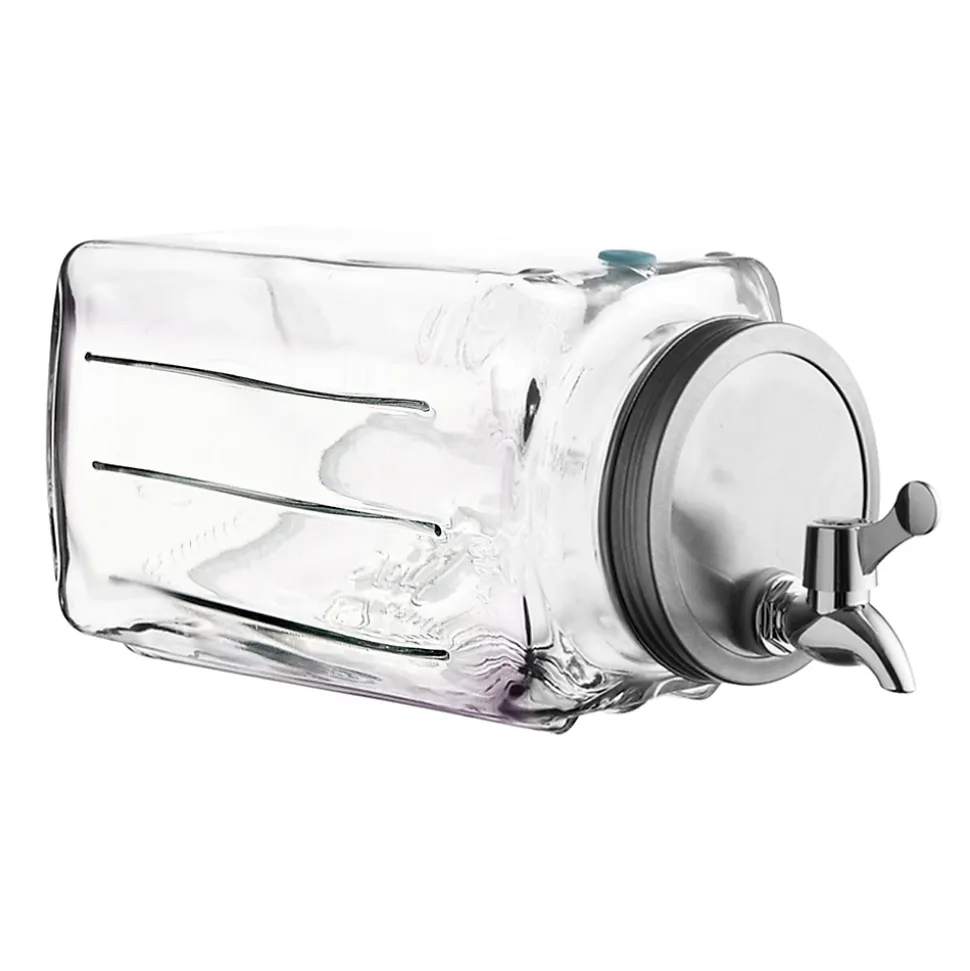 Distributeur de boisson en verre avec robinet en acier inoxydable,récipient à jus limonade glacée 3L - L 32.5 x P 13.5 x H 32.5cm