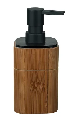 Distributeur de savon à pompe 200ml en bambou et plastique noir, Wenko Serro
