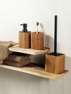 Distributeur de savon à pompe 200ml en bambou et plastique noir, Wenko Serro