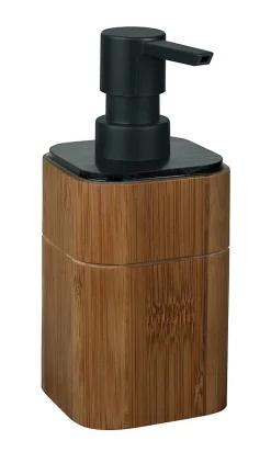 Distributeur de savon à pompe 200ml en bambou et plastique noir, Wenko Serro