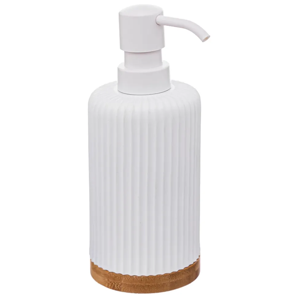 Distributeur de savon à pompe 270 ml en polyrésine blanc et bambou, 5Five Modern