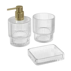 Distributeur de savon doré et verre transparent Ø8 x H.14 cm, GoodHome Cavalla