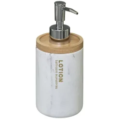 Distributeur de savon effet marbre blanc et bambou l.7,7 x H.17,4 x P.7,7 cm, 5Five Simply Smart Léa