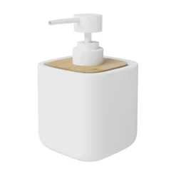 Distributeur de savon en céramique et bambou, blanc, GoodHome Cervia