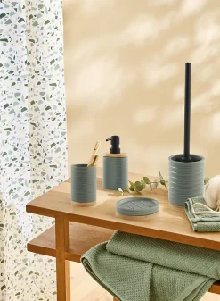 Distributeur de savon en céramique vert sauge et bambou l.5 x H.16,2 x P.8 cm, Levasseur Lily