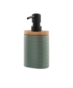 Distributeur de savon en céramique vert sauge et bambou l.5 x H.16,2 x P.8 cm, Levasseur Lily