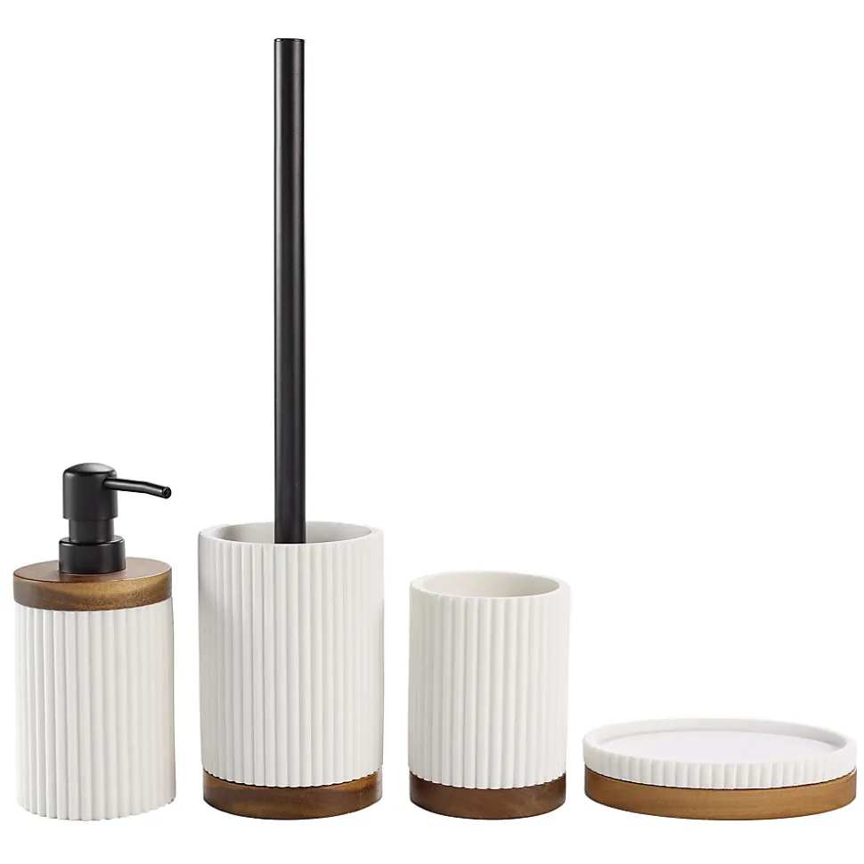 Distributeur de savon en acacia (17x6 cm - Blanc)