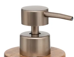 Distributeur de savon en polyrésine effet travertin et acacia 300 ml Ø7,1 x H.19,3 cm, 5five Simply Smart Côme