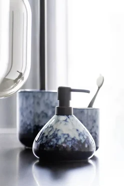 Distributeur de savon en céramique, bleu, Wenko Rosali