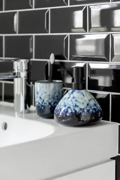 Distributeur de savon en céramique, bleu, Wenko Rosali