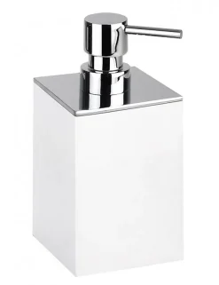 Distributeur de savon liquide carré à poser GAMMA en laiton chrome mat / 200 ml-Blanc-Blanc-7.5 ---7.5