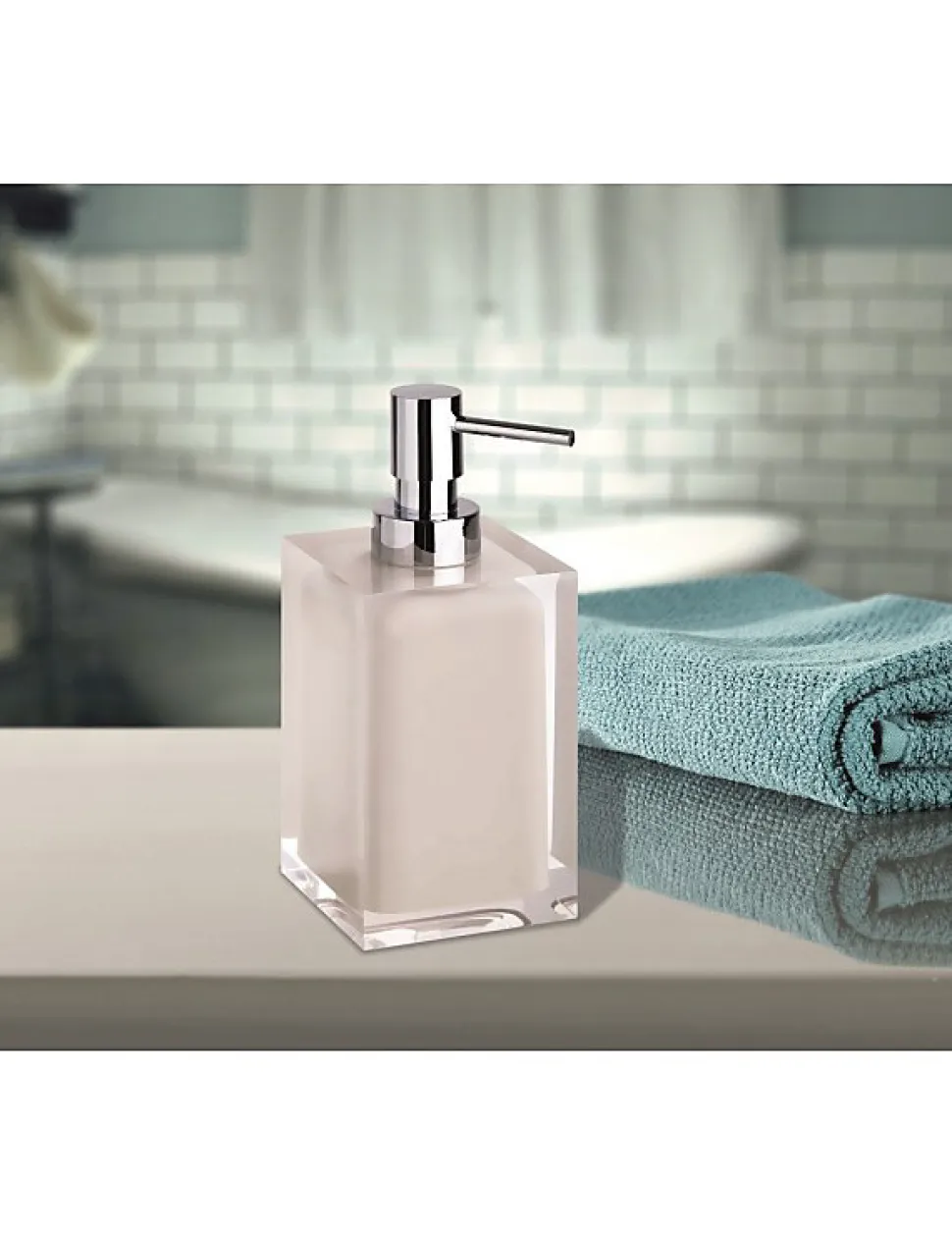 Distributeur de savon liquide carré à poser VISTA en résine 250ml-Beige-Beige-7 --8.2 --7