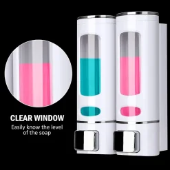 Distributeur de Savon Manuel Mural en ABS pour Shampoing ou Gel Nettoyant pour Les Mains 2X 400ml, Blanc