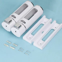 Distributeur de Savon Manuel Mural en ABS pour Shampoing ou Gel Nettoyant pour Les Mains 2X 400ml, Blanc