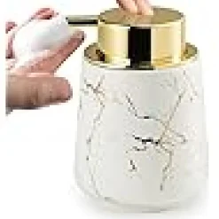 Distributeur de savon mousse en céramique, motif marbre, 400 ml, blanc