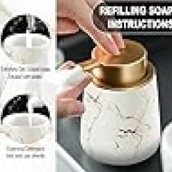 Distributeur de savon mousse en céramique, motif marbre, 400 ml, blanc