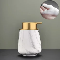 Distributeur de savon mousse pour les mains 300 ml - Pompe en céramique noire, rechargeable, marbre, 2 pièces