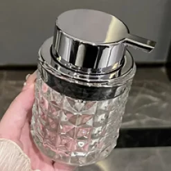 Distributeur de savon moussant pour les mains, distributeur de savon rechargeable en verre transparent (transparent et moussant)