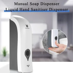 Distributeur de savon mural 300 ml, distributeur de savon manuel, sans perçage (blanc)