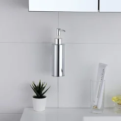 Distributeur de savon mural en acier inoxydable 304 pour salle de bain, cuisine, décoration d'intérieur (rond, chromé)