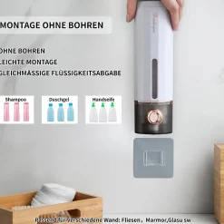 Distributeur de savon mural, distributeur de shampoing et de gel douche, sans perçage, 450 ml, blanc
