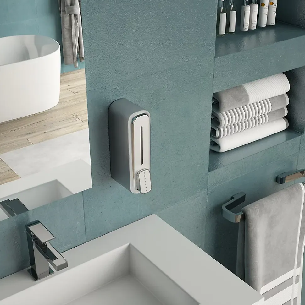 Distributeur De Savon Ou De Gel Désinfectant 350Ml Blanc En Résine Montage Mural Mullet