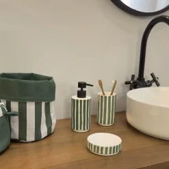 Distributeur de savon rayures vertes céramique Levasseur