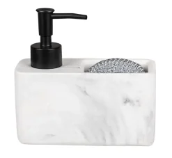 Distributeur rechargeable de liquide vaisselle avec porte éponge effet marbre blanc Wenko Resa
