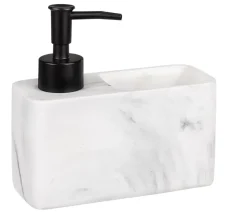 Distributeur rechargeable de liquide vaisselle avec porte éponge effet marbre blanc Wenko Resa