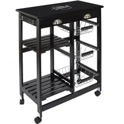 DRAGAN - Desserte à Roulettes Noire Multi-Rangement