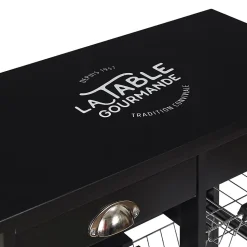 DRAGAN - Desserte à Roulettes Noire Multi-Rangement